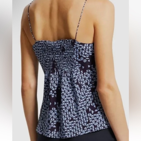 Theory Women's New NWT Blue Tile Print Silk Square-Neck Tank Top Size S - Picture 2 of 9